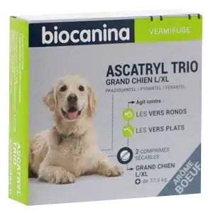 Vermifuge Grand Chien - Ascatryl Trio pour Vers Plats et Vers Ronds - 2 Comprimés - BIOCANINA