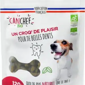 CANICHEF BIO Friandises BIO Hygiène Bucco Dentaire pour Chien : Des Soins Dentaires Naturels et Savoureux - sac de 120g