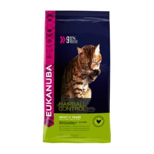 Croquettes Eukanuba Hairball Control Adult pour chat - Sac de 2kg