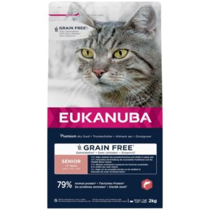 Croquettes Eukanuba Senior Grain Free riches en saumon pour chats senior