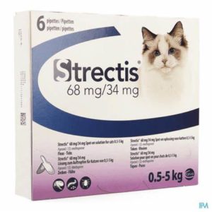 Strectis Chat 68 mg/34 mg - Traitement et Prévention des Puces et des Tiques - 6 pipettes pour chats de moins de 5 kilos